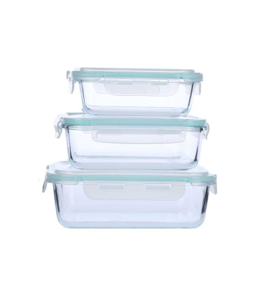 Recipientes De Vidrio Rectangulares Con Tapa Set X 3