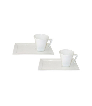 Rectangular Blanco - Set X2 Tazas De Te Con Plato 200 Cc