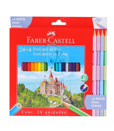 Lápices Faber Castell X24 Largos + 4 Pastel