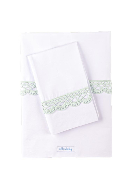 Juego De Sábanas Con Puntilla De Crochet 'carnaval' ~ Guarda Blanca | Puntilla Menta  - Cuna Colecho | Catre | Moises