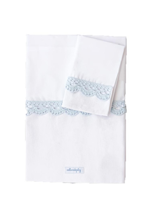 Juego De Sábanas Con Puntilla De Crochet 'carnaval' ~ Guarda Blanca | Puntilla Celeste  - Cama Plaza 1/2