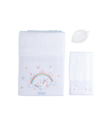 Juego De Toallon & Toallita Bordado Confetti 'unicornio' -