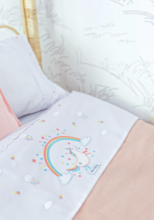 Juego De Sábanas Bordado Confetti 'unicornio'  - Cuna Charriot | Practicuna