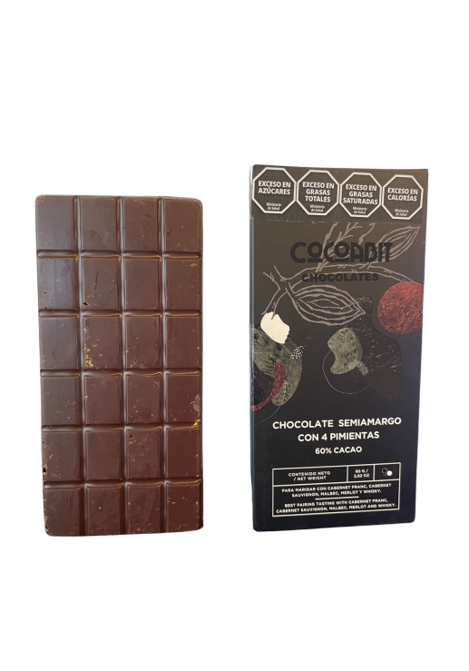 Tableta De Chocolate Semiamargo Con 4 Pimientas 80 Gr