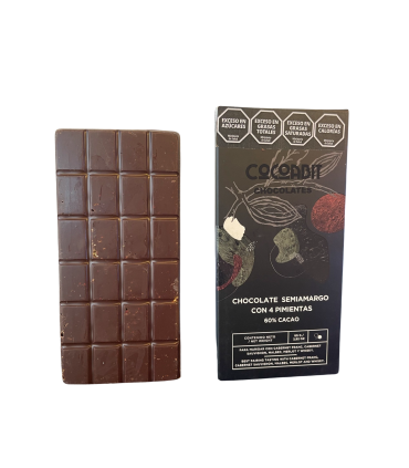 Tableta De Chocolate Semiamargo Con 4 Pimientas 80 Gr