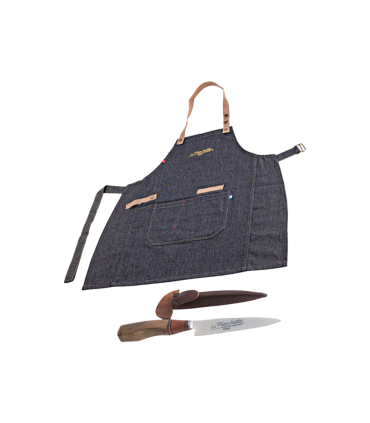 Cuchillo Artesanal Inoxidable + Delantal Jean Parrillero