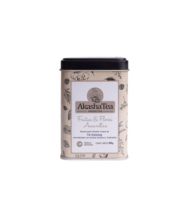 Lata De Té Frutas Y Flores Amarillas