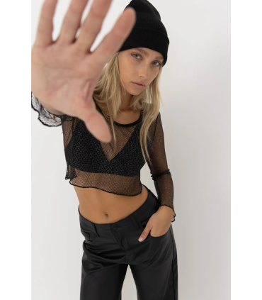Remera Crop Mesh Shine
