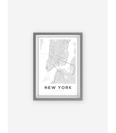 Cuadro Mapa Ny 30x40 Marco Negro