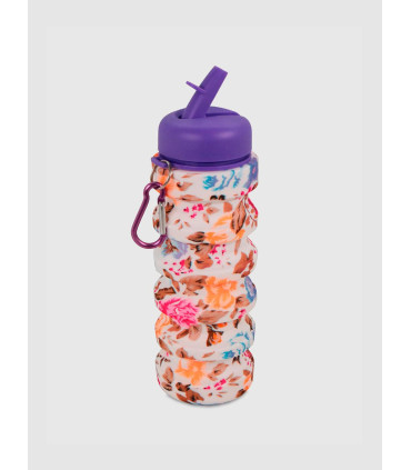 Botella Plegable Floreada Tapa Violeta Silicona 500ml