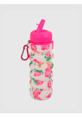 Botella Plegable Floreada Tapa Fucsia Silicona 500ml