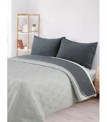 Quilt Gris Claro/gris Oscuro Queen Reversible