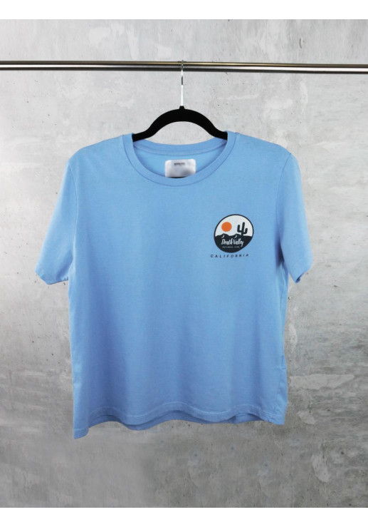 Remera Mujer Estampada Celeste Escote Redondo