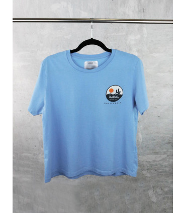 Remera Mujer Estampada Celeste Escote Redondo
