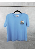 Remera Mujer Estampada Celeste Escote Redondo