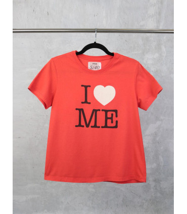 Remera Mujer Estampada Roja Escote Redondo