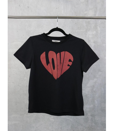 Remera Mujer Estampada Negra Escote Redondo