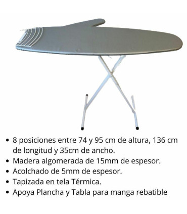 Tabla De Planchar Reforzada Con Manga Tela Aluminizada (136 X 35)