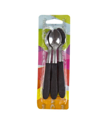 Di Solle - Blister X 3 Cucharitas Acero Inoxidable Negro