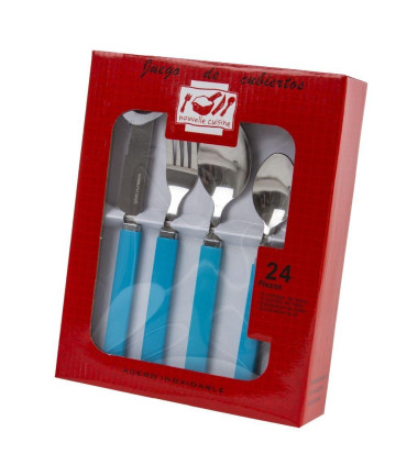 Set De Cubiertos X24 Piezas Rectangular Turquesa