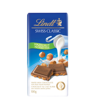 Chocolate Lindt Swiss Classic Tableta Milk Con Avellanas 100 Gr.