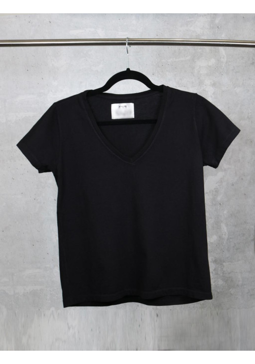 Remera Mujer Negra Escote En V