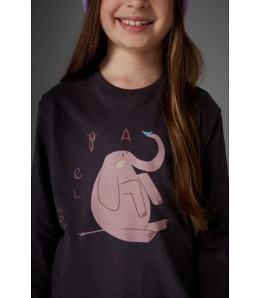 Remera Manga Larga Bird Kids Gris Topo