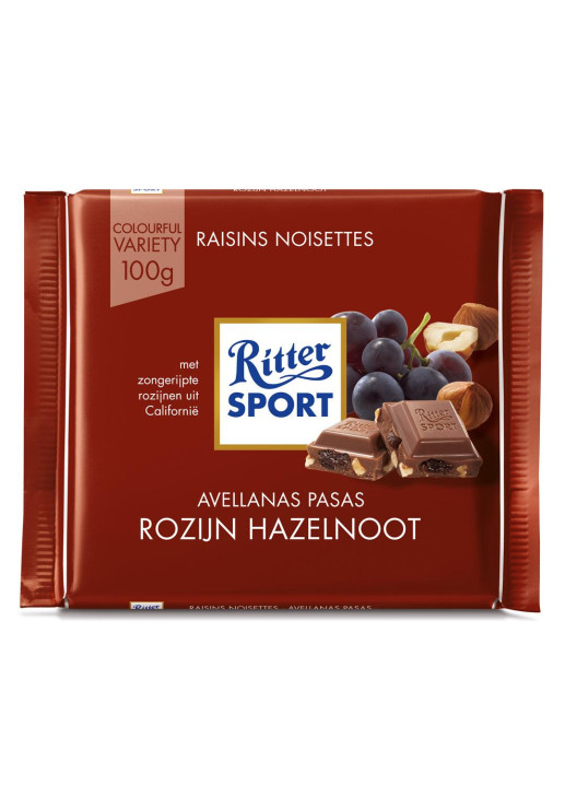 Chocolate Relleno Con Pasas De Uva Y Avellanas Ritter Sport 100 Gr.