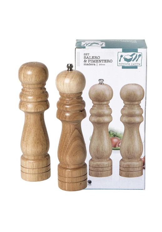Pimentero 20 Cm De Madera Clara Set Salero