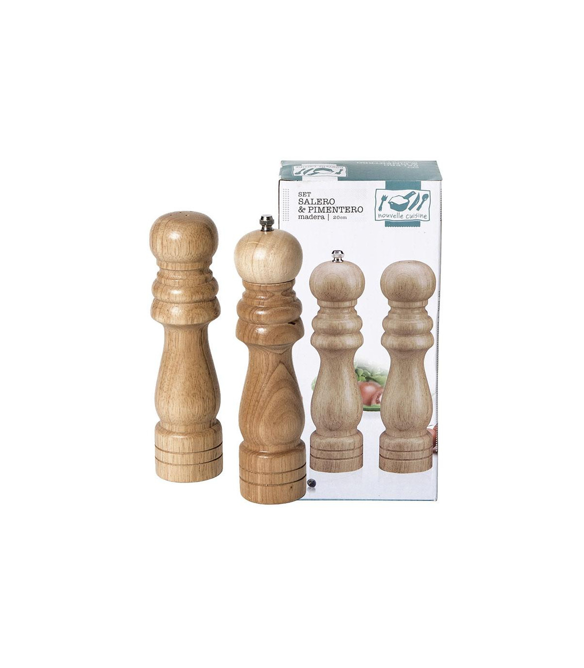 Pimentero 20 Cm De Madera Clara Set Salero
