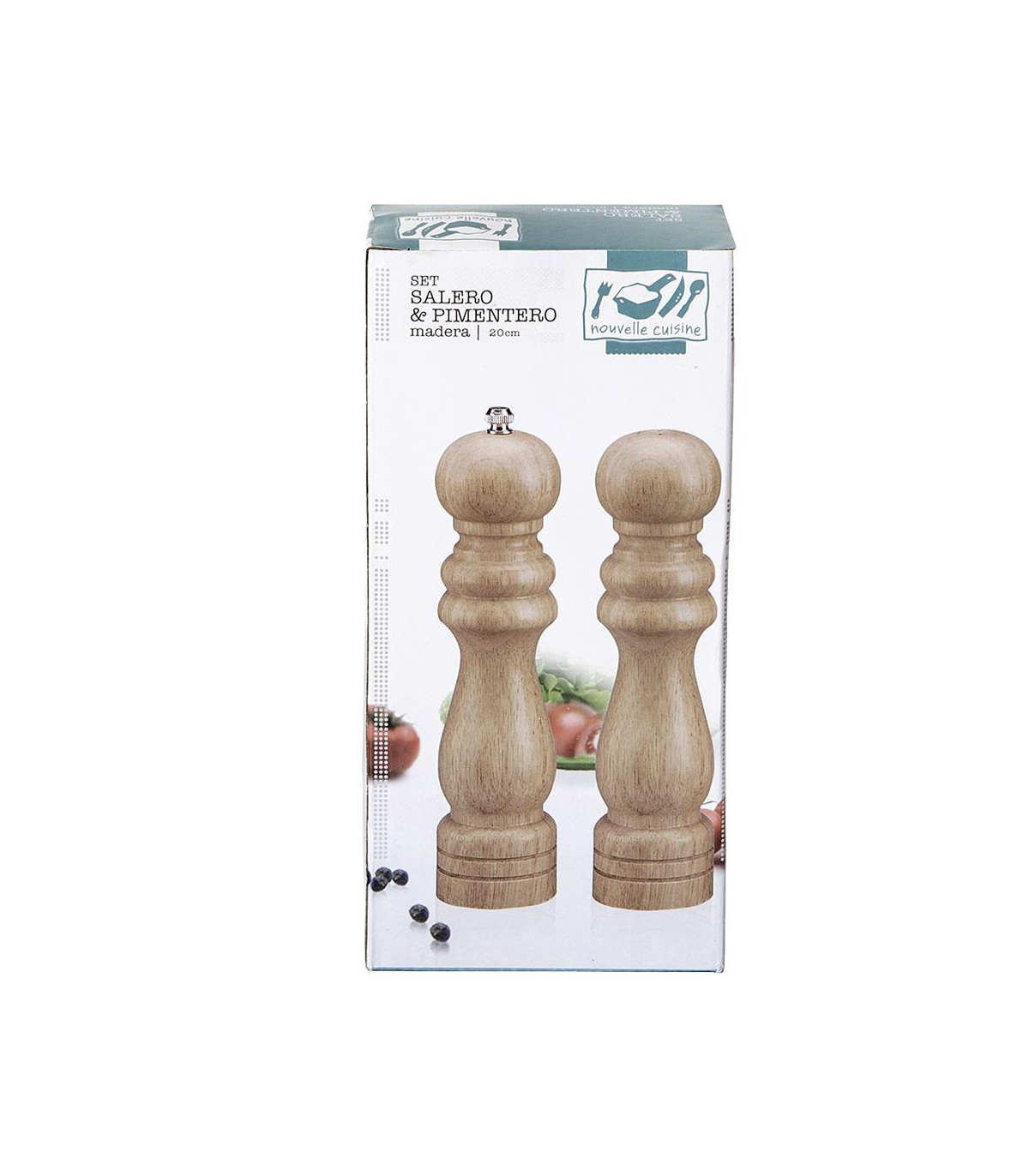Pimentero 20 Cm De Madera Clara Set Salero