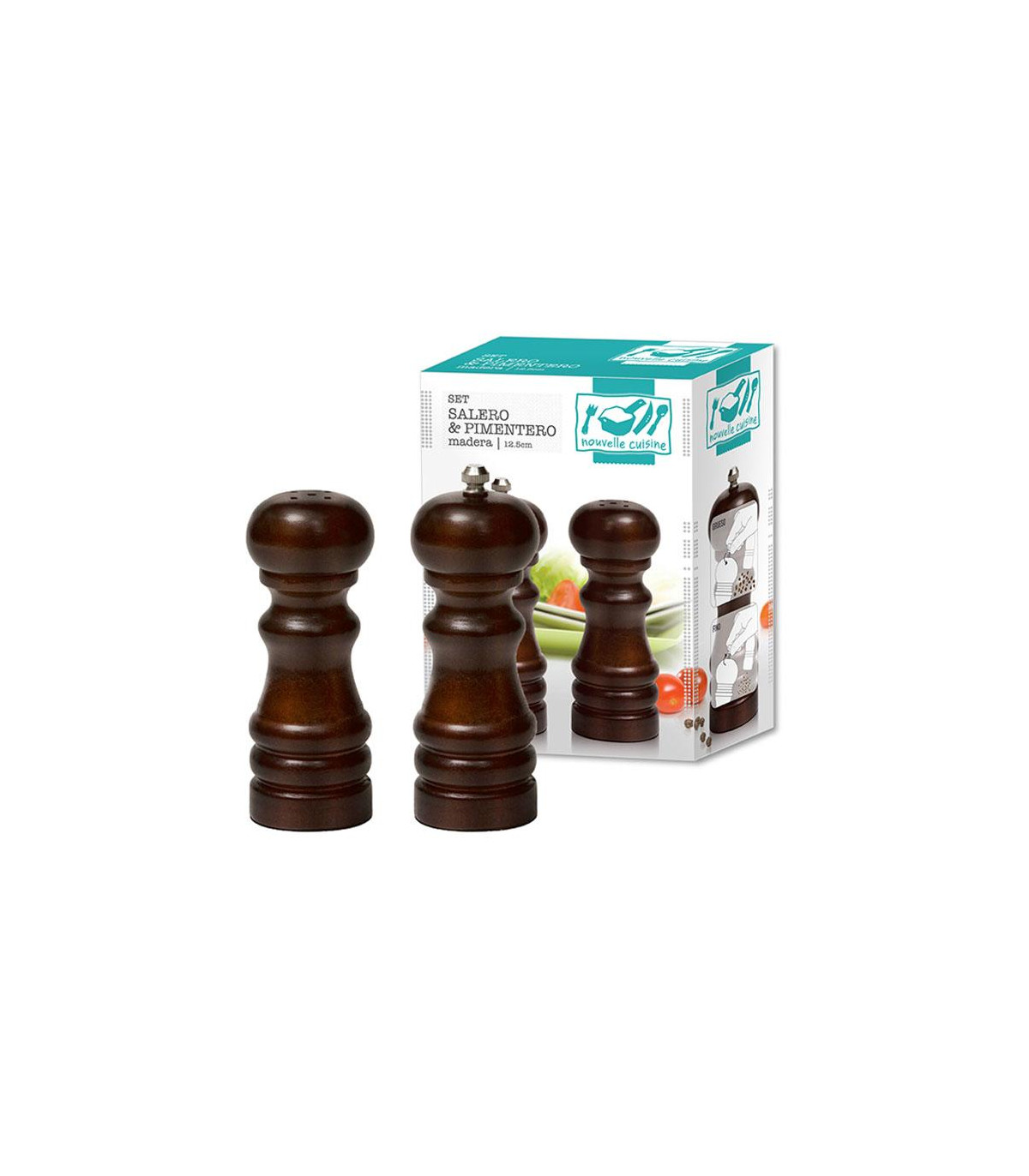 Pimentero 12.5 Cm De Madera Oscura Set Salero