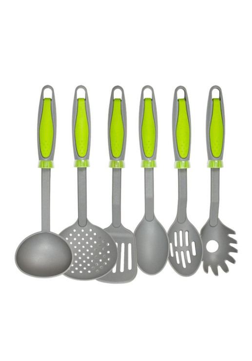 Set X6 Utensilios De Nylon Gris Mango Verde