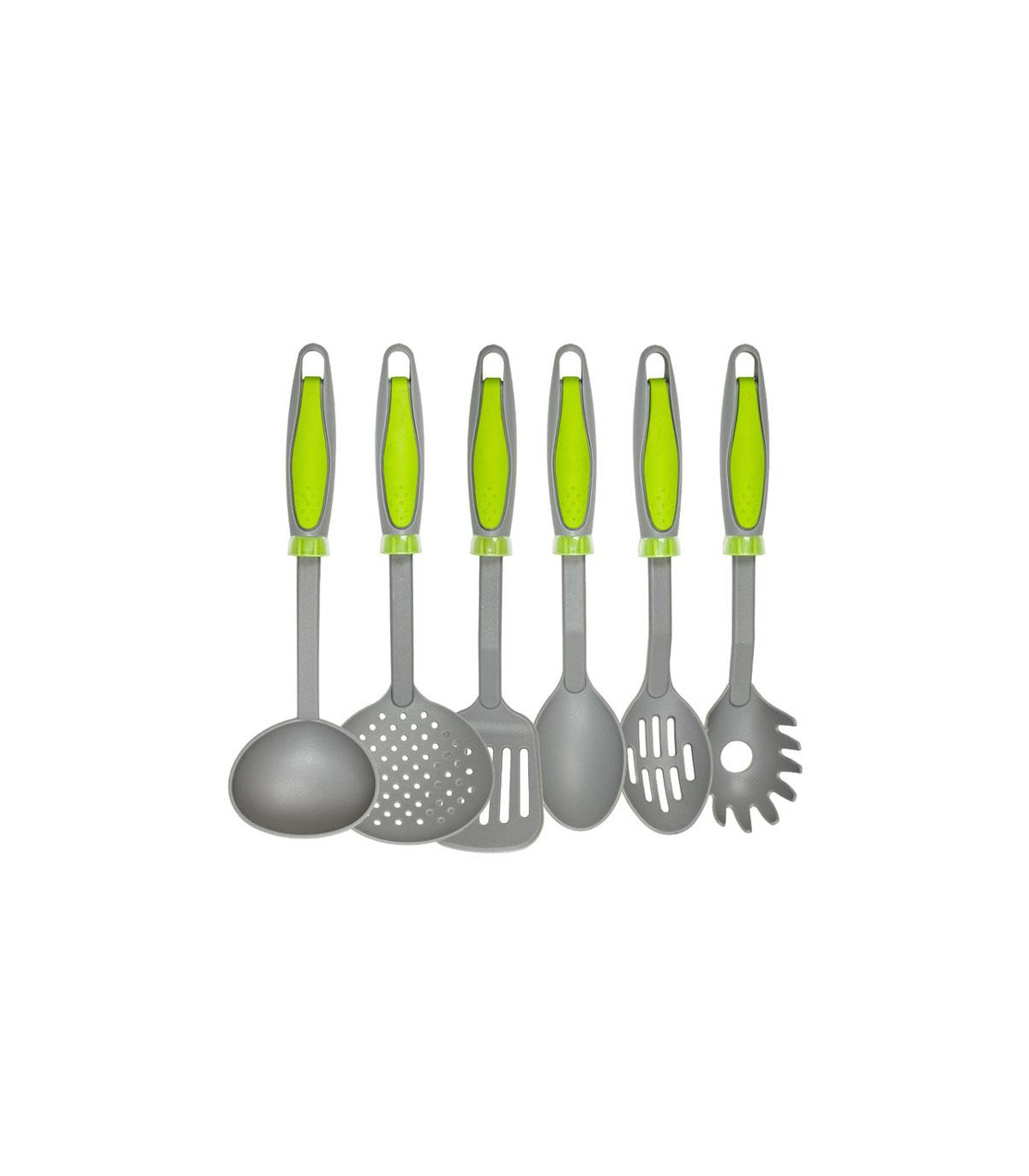 Set X6 Utensilios De Nylon Gris Mango Verde