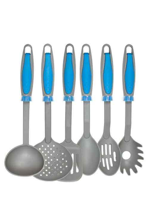 Set X 6 Utensilios De Nylon Gris Mango Azul