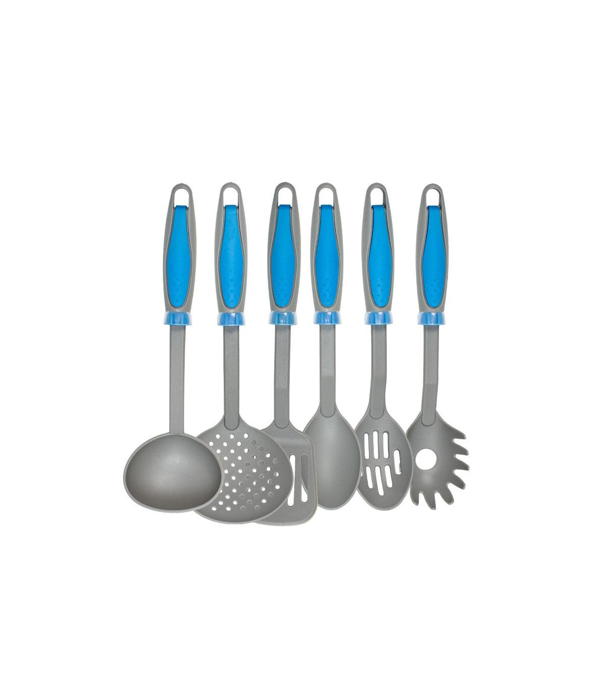 Set X 6 Utensilios De Nylon Gris Mango Azul