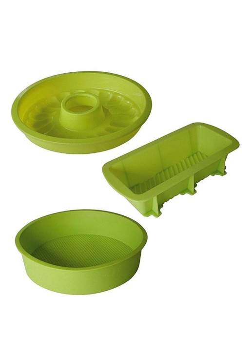Set Moldes De Repostería De Silicona Verde X3