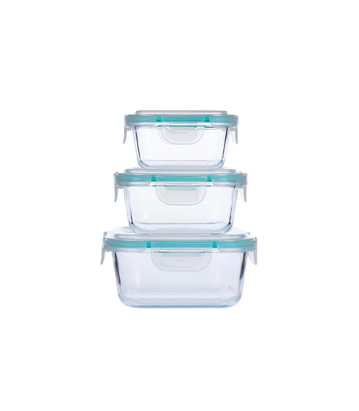 Recipientes De Vidrio Cuadrados Con Tapa Set X 3