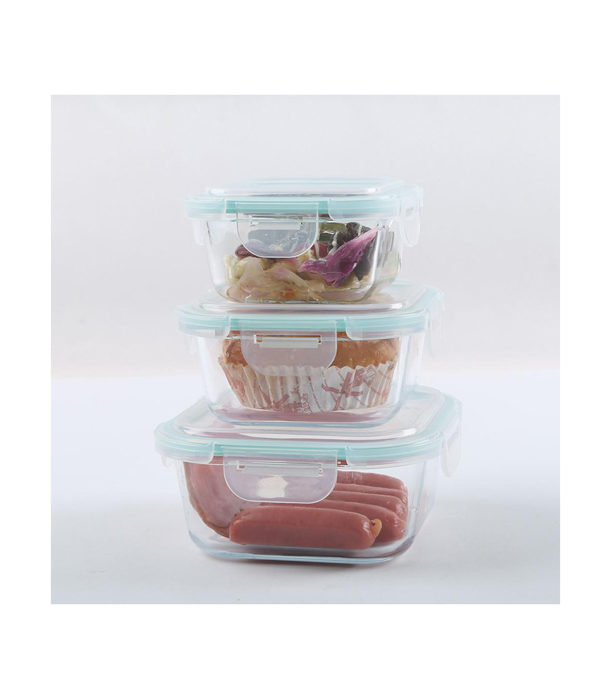 Recipientes De Vidrio Cuadrados Con Tapa Set X 3