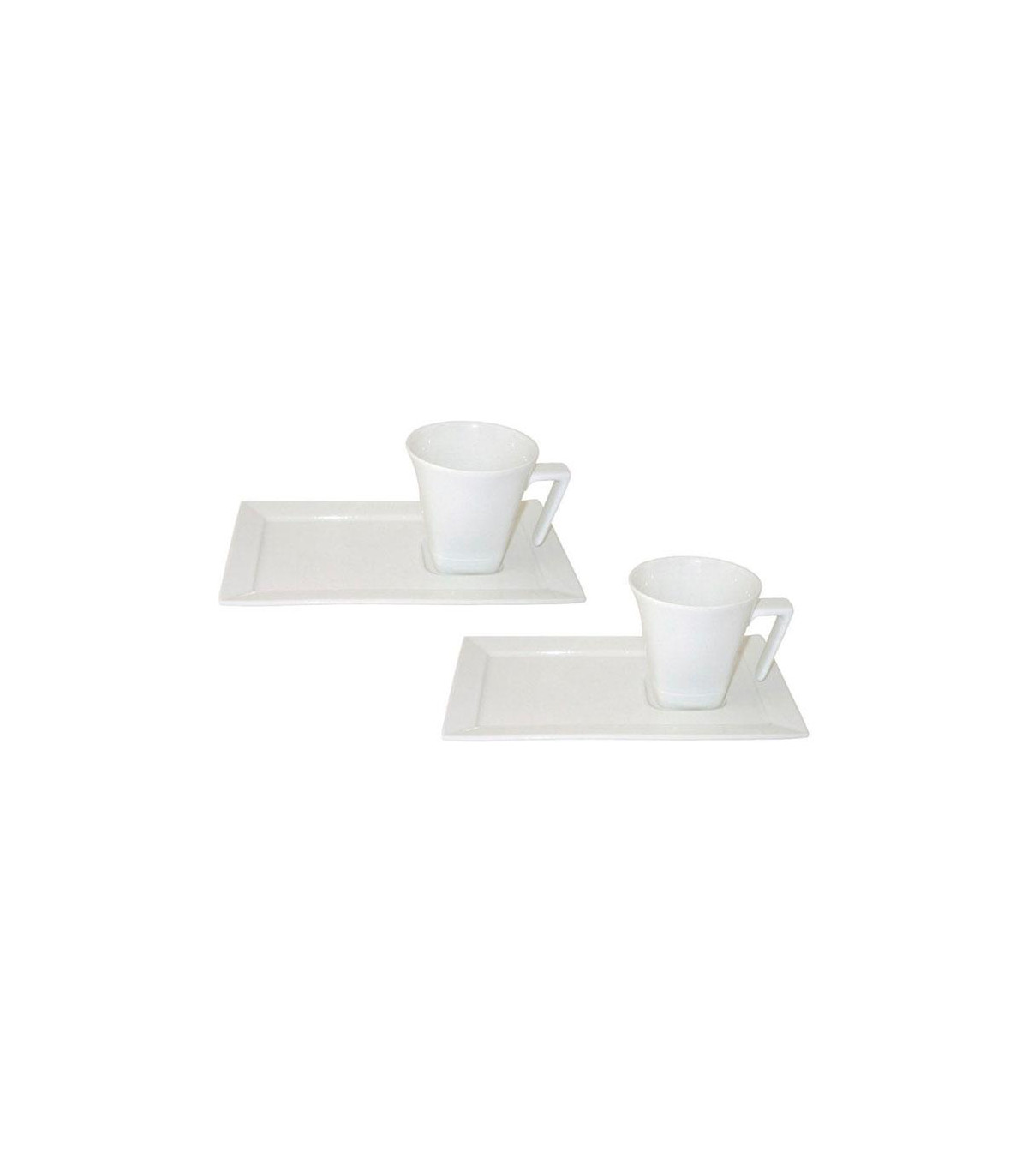 Rectangular Blanco - Set X2 Tazas De Te Con Plato 200 Cc