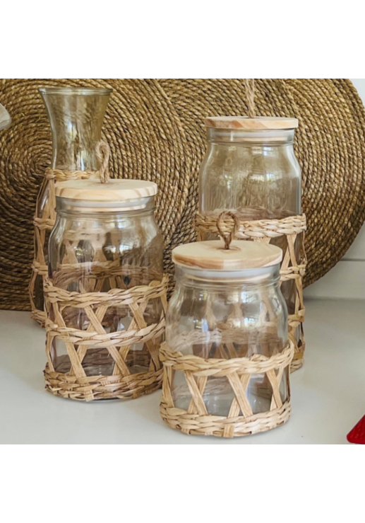 Frasco Red De Vidrio Con Tapa De Madera 1500 Cc