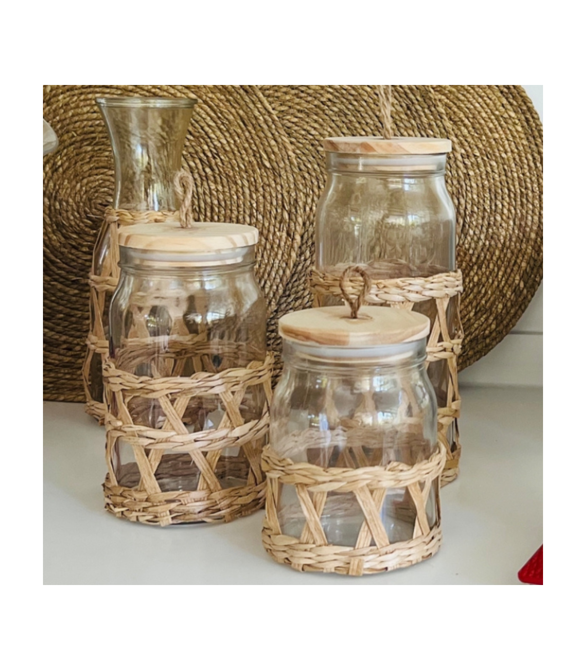 Frasco Red De Vidrio Con Tapa De Madera 1500 Cc