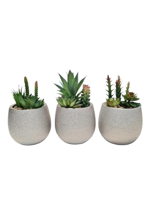 Silver Maceta De Cerámica Con Planta Deco