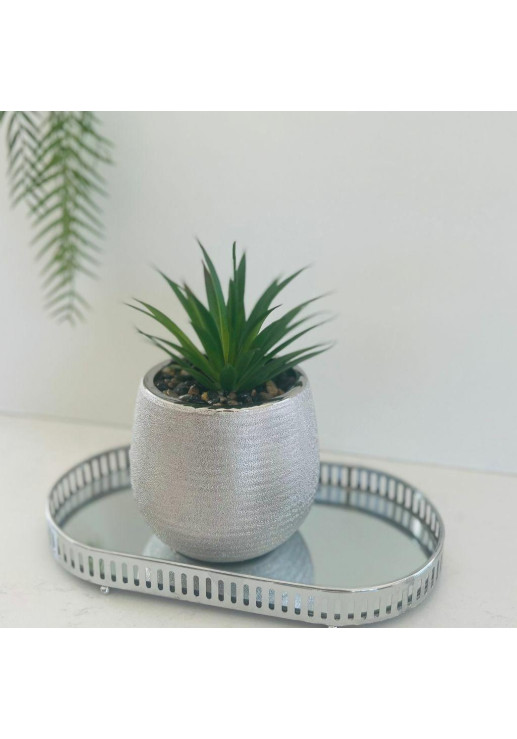 Silver Maceta De Cerámica Con Planta Deco