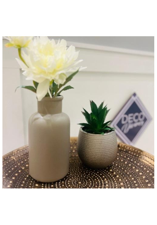 Silver Maceta De Cerámica Con Planta Deco