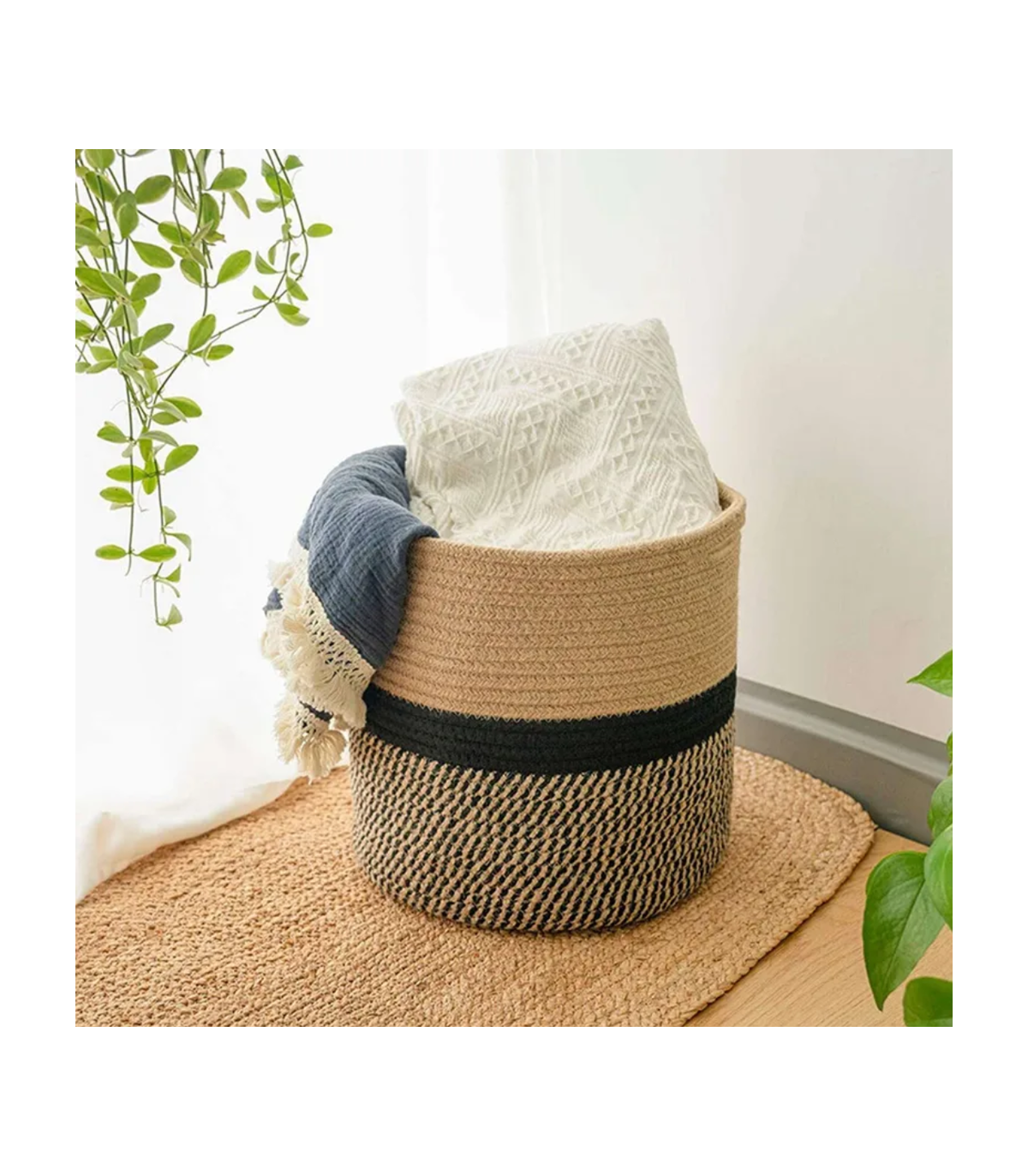 Canasto Lour Negro Y Beige Multiuso
