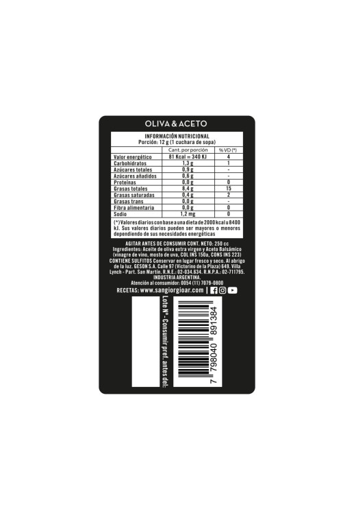 Aceite De Oliva & Aceto - 250 Ml