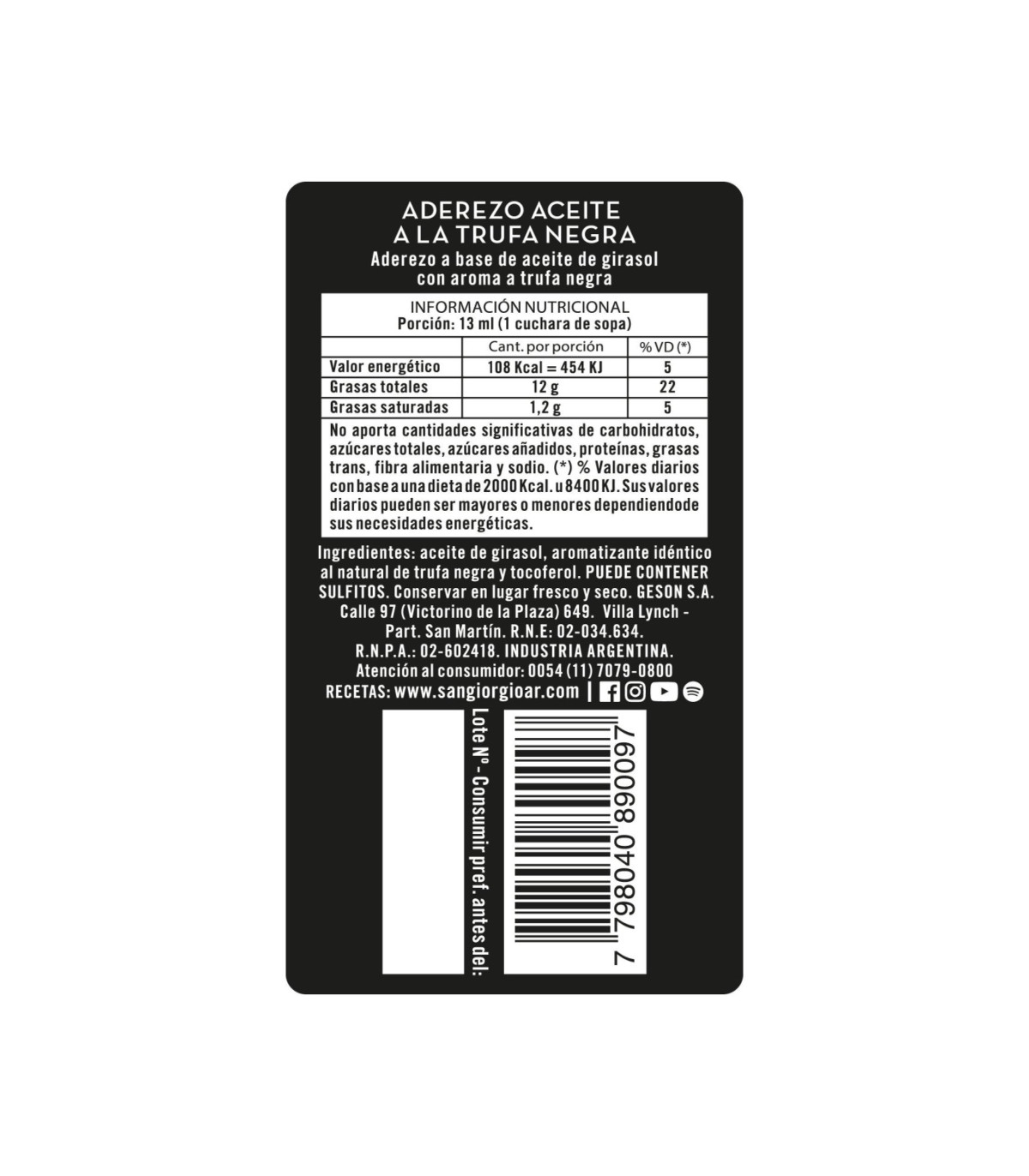 Aceite A La Trufa Negra - 250 Ml