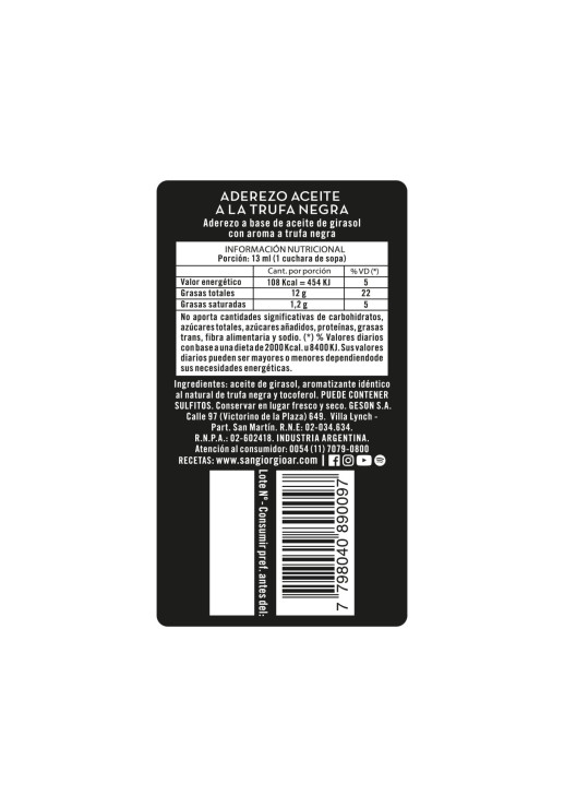 Aceite A La Trufa Negra - 250 Ml