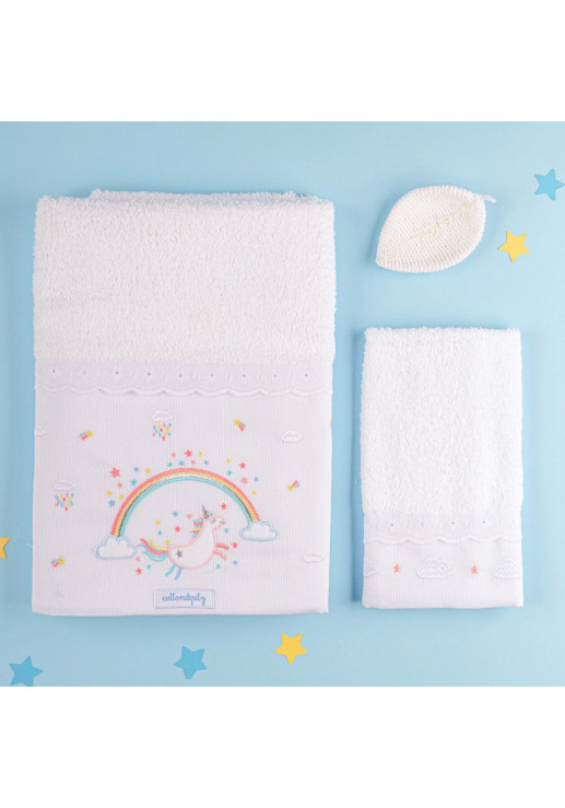 Juego De Toallón & Toallita Bordado Confetti 'unicornio'  -